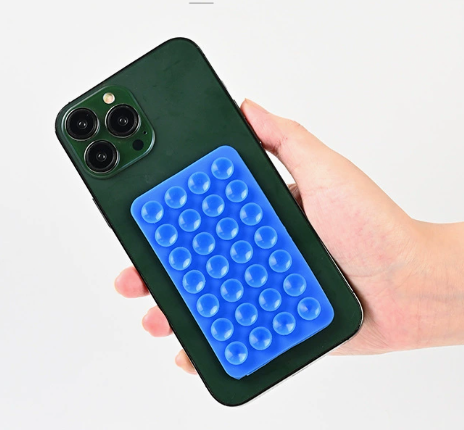 Dark Blue 10 Pack Rectangular Silicone Suction Phone Mount Holder - 28 Cup Adhesive Sticky Pad for Hands-Free Selfies & Videos - Universal Grip for Mirrors & Glass