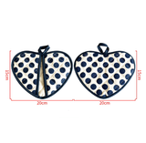 Blue 2 Pack Heart Shaped Oven Mitts Heat Resistant Cotton Pot Holders Double Layer Thick Insulation Kitchen Gloves for Baking Cooking