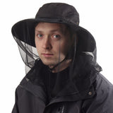 Black Outdoor Mosquito Head Net Hat with 40cm Mesh Shield - Wide Brim Sun Protection Bucket Hat for Fishing and Hiking - Quick Dry Breathable Cap