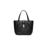 Black Women's Vegetable Tanned Leather Bucket Bag Minimalist Crossbody Handbag with Inner Canvas Pouch for Work Daily Use