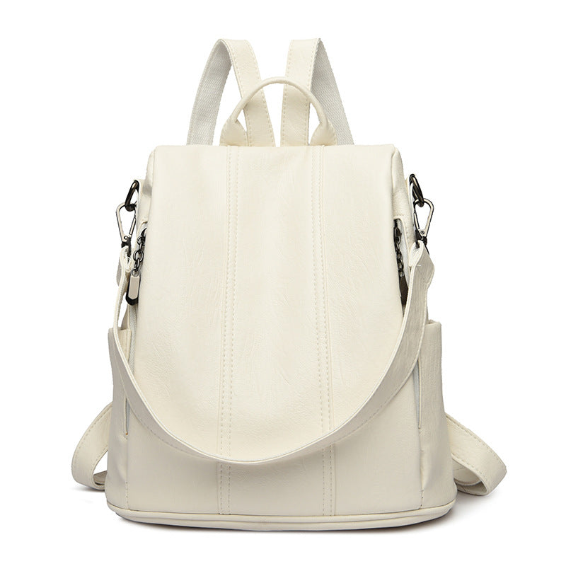 White Women's Anti-Theft Backpack Purse Soft Faux Leather Convertible Rucksack Shoulder Bag Large Capacity 31cm for Travel Work Daily Use