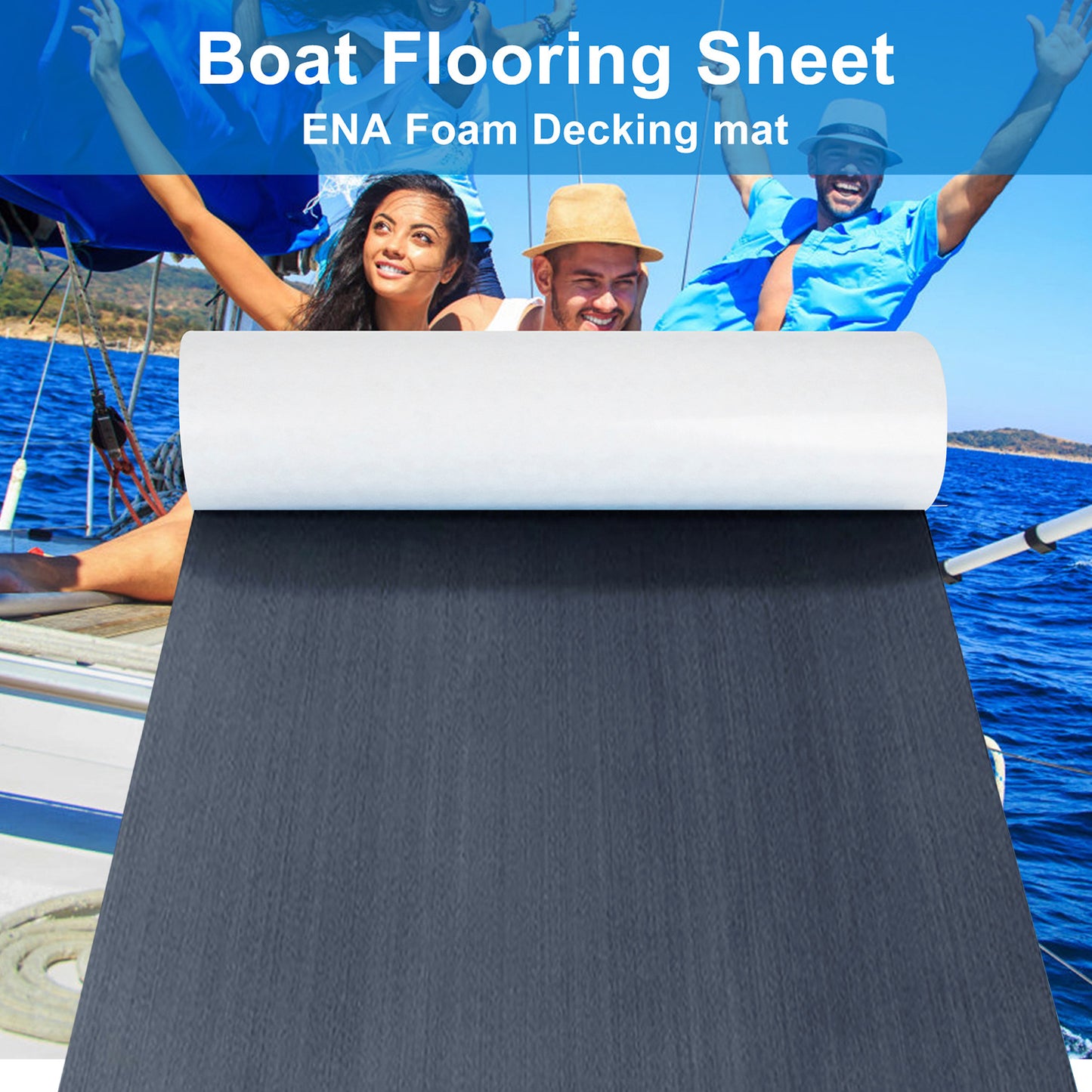 2400*300*6mm High Density EVA Foam Marine Flooring Flat Sheet Non-Grooved Self-Adhesive Boat Decking Mat Grey for Jet Ski Kayak & Fishing Boat