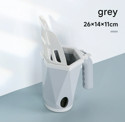 Grey 2-in-1 Cat Litter Scoop with Attached Waste Bin Integrated Poop Scooper Holder Detachable Kit with 150 Degradable Bags