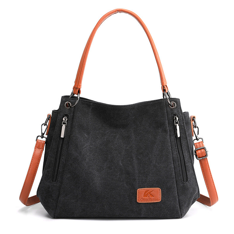 Black Women's Canvas Hobo Handbag Large Shoulder Tote Bag Adjustable Crossbody Strap Casual Purse 40cm for Work School Travel