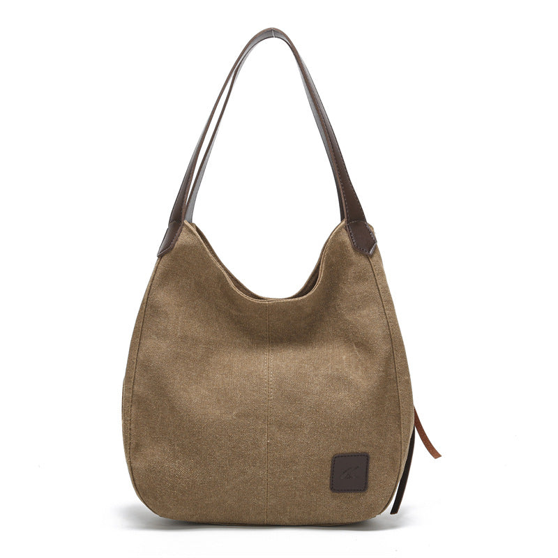 Coffee Women's Canvas Hobo Handbag Multi-Compartment Shoulder Tote Bag Minimalist Casual Purse 30cm for Work Shopping & Travel