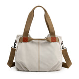 White Women's Retro Canvas Tote Bag Large Capacity Shoulder Handbag Adjustable Crossbody Strap 35cm for Travel Work & Daily Use