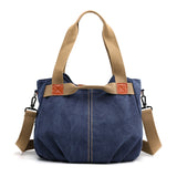 Dark Blue Women's Retro Canvas Tote Bag Large Capacity Shoulder Handbag Adjustable Crossbody Strap 35cm for Travel Work & Daily Use