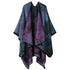 Faux Cashmere Shawl (Qingming Scroll Print) - Purple Cyan, 160*135cm