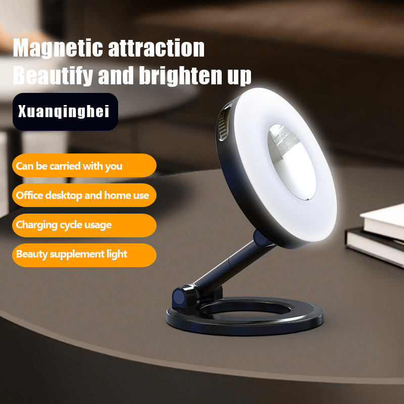 Black Magnetic Phone Light & Stand - Rechargeable, Tri-Color, Portable