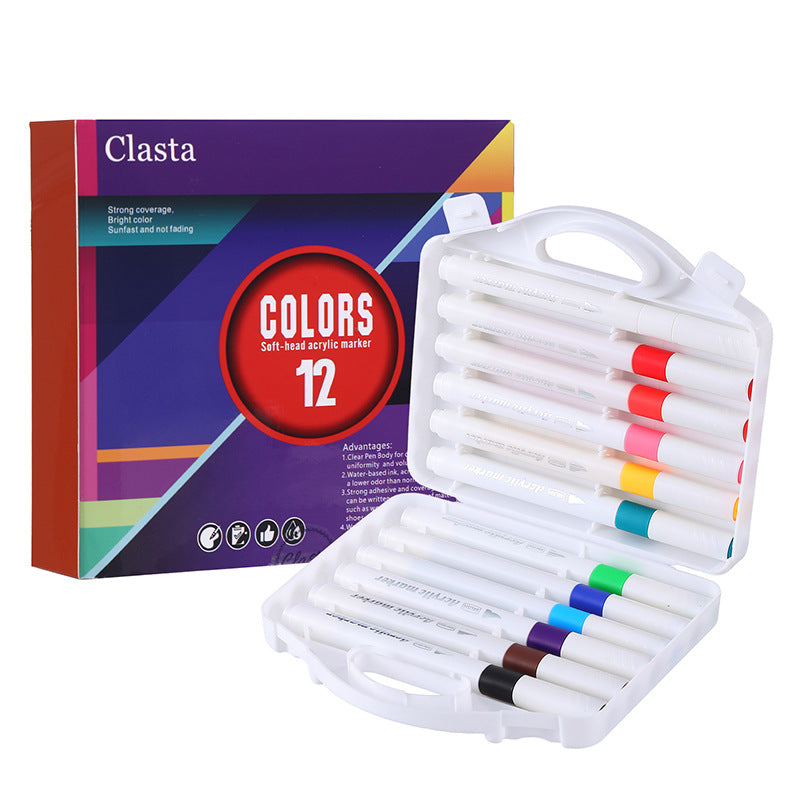 12 Color Acrylic Markers - Soft Brush Tip