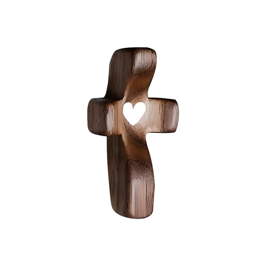 Set of 5 White Peachwood Heart Cross – Multi-functional Spiritual Symbols for Home and Office, Religious, Ornaments Mini
