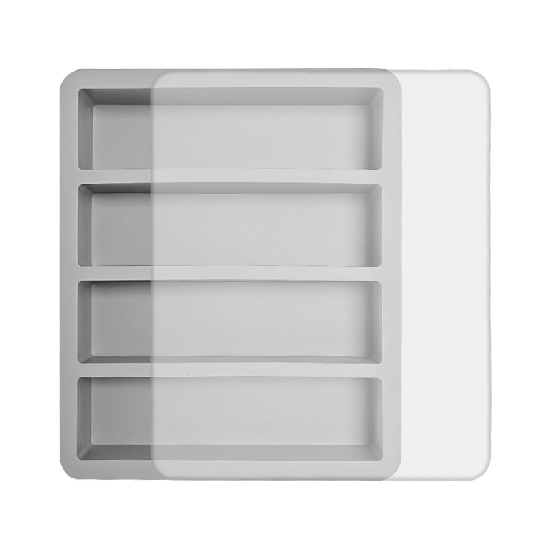 2-Packs Grey Flexible 4-Grid Silicone Long Ice Cube Tray with Lid - Easy Release Reusable Mold for Narrow Bottles & Cocktails