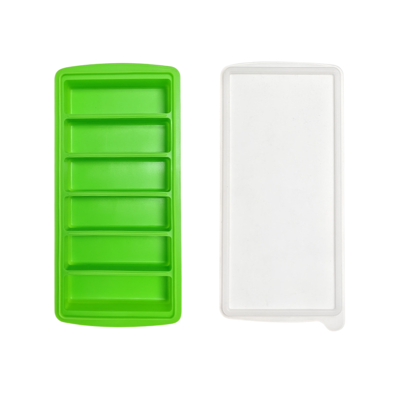 2-Packs Green 6-Grid Extra Long Silicone Ice Cube Tray - Easy Release Reusable Food Grade Mold for Whiskey, Cocktails & Commercial Use