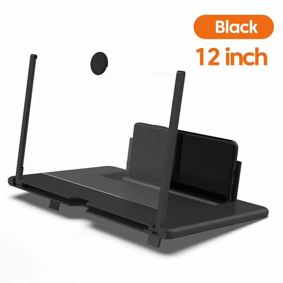 Black 12-Inch Ultra-Clear Portable Retractable HD Mobile Phone Screen Magnifier - Eye Protection Fresnel Lens Projector, with Built-in Phone Holder & Adjustable Base