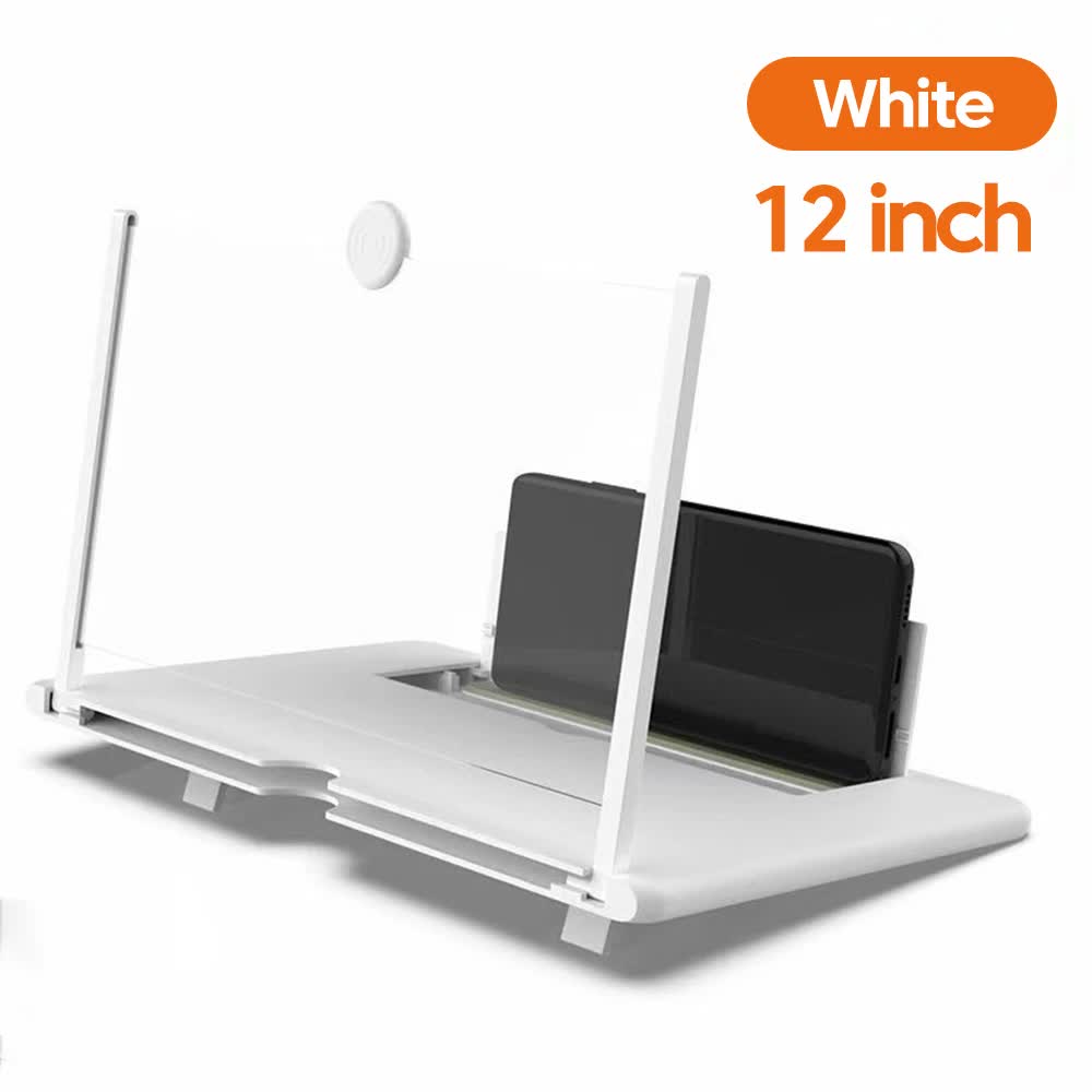 White 12-Inch Ultra-Clear Portable Retractable HD Mobile Phone Screen Magnifier - Eye Protection Fresnel Lens Projector, with Built-in Phone Holder & Adjustable Base