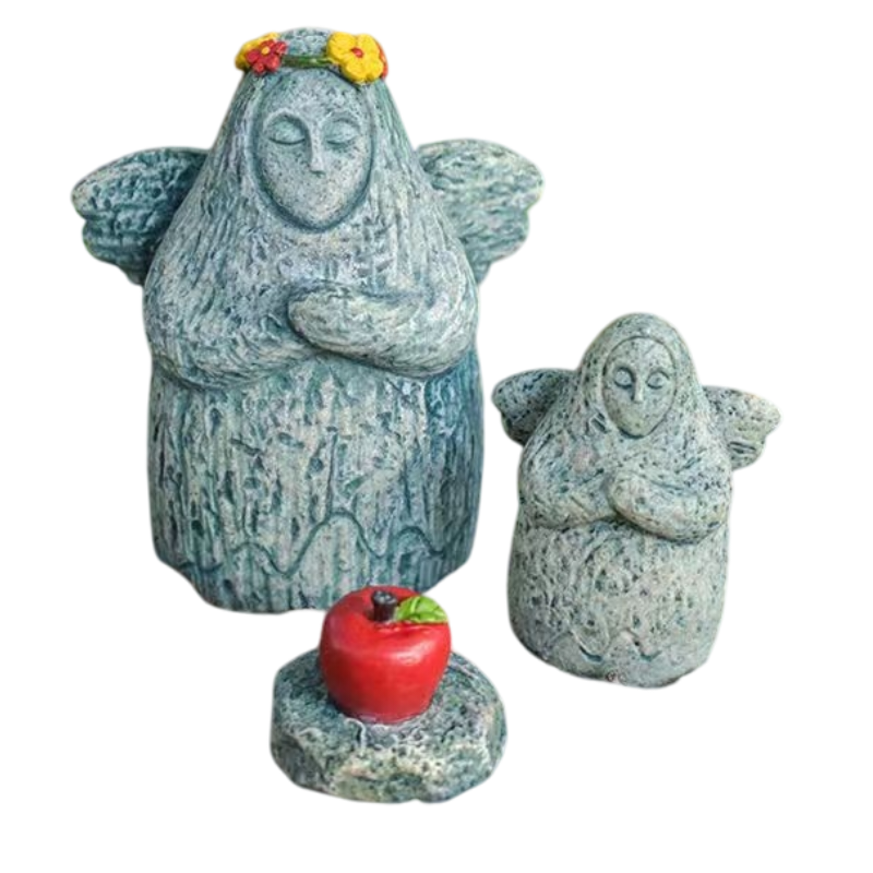 Zelda Goddess Statue Figurine(Large Statue with Flower Crown + Apple) - Retro Resin Finish, Hyrule Shrine Model for Garden, Aquarium & Car Decor