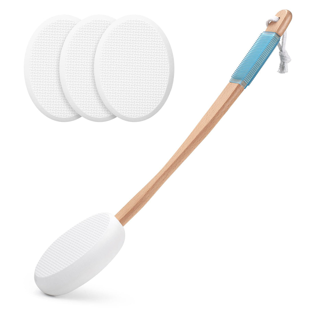 Long Handle Bath Gentle Body Scrubber Set - Non-Slip Grip Back Brush with 4 EVA Exfoliating Sponge Heads