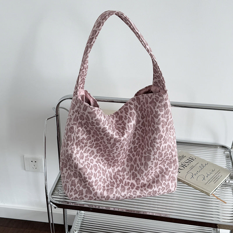 Pink leopard print New Design Women's Shoulder Bag - Felt Fabric Tote Bag, Trendy Minimalist Style