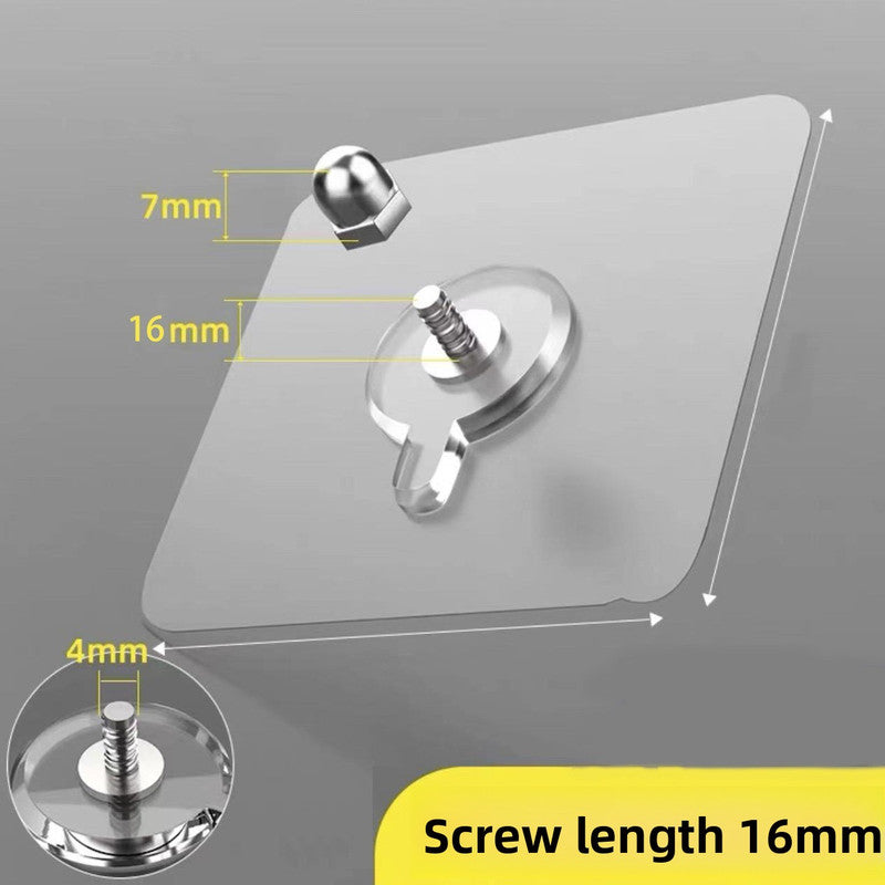  50-PCS Heavy Duty Adhesive Screw Stickers No Drilling Wall Hooks 6x6cm Waterproof Stainless Steel for Kitchen Bathroom Rental Friendly(16mm)