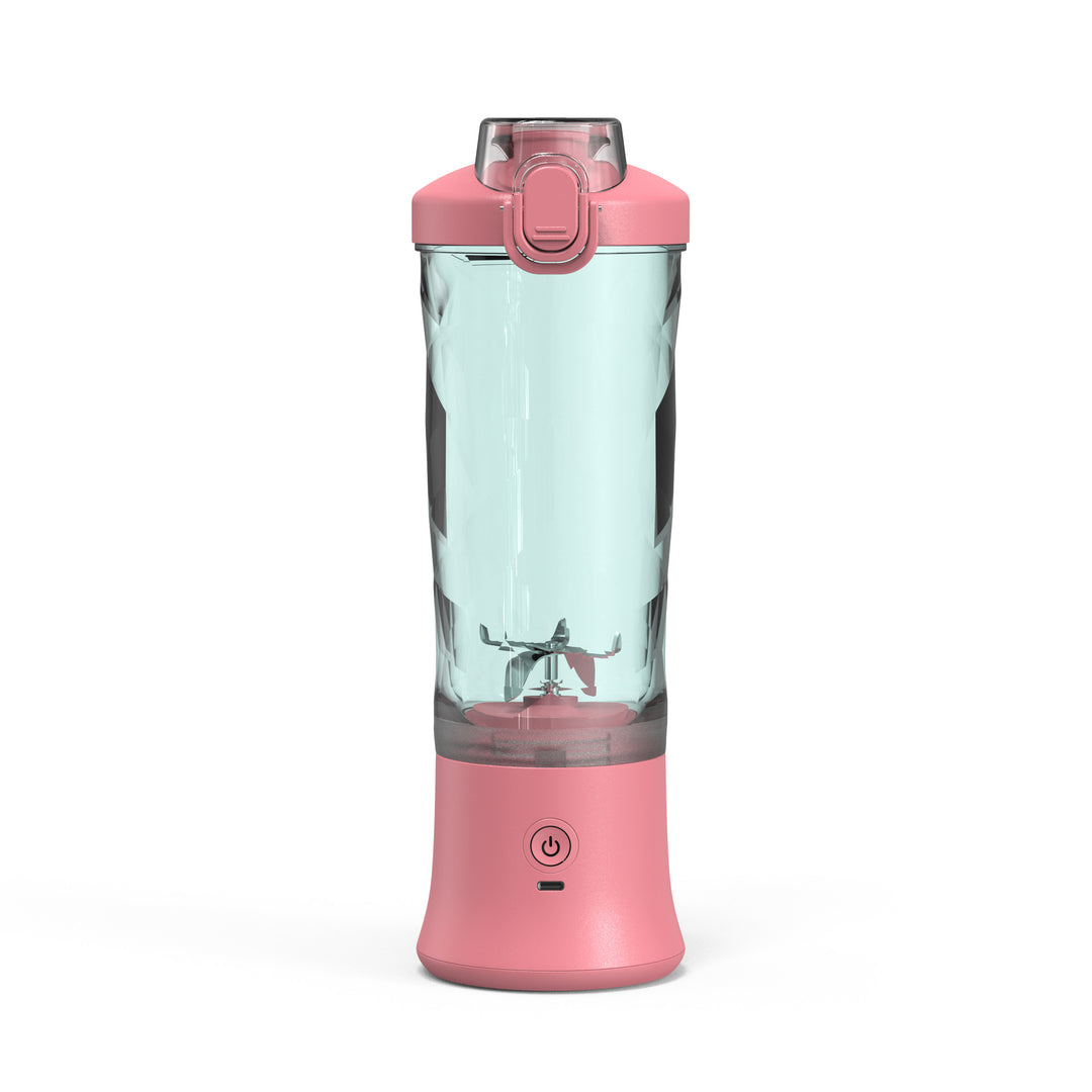 Pink Portable Blender 600ml Personal Smoothie Maker USB Rechargeable Juicer Cup with 6 Stainless Steel Blades 4000mAh Battery for Gym Travel and Camping