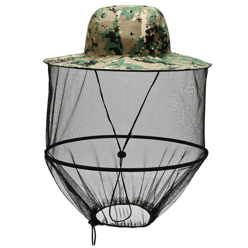 Green camouflage Outdoor Fishing Hat with Mesh Head Net Sun Protection Bucket Cap Anti-Mosquito Fly Guard for Gardening Hiking & Beekeeping