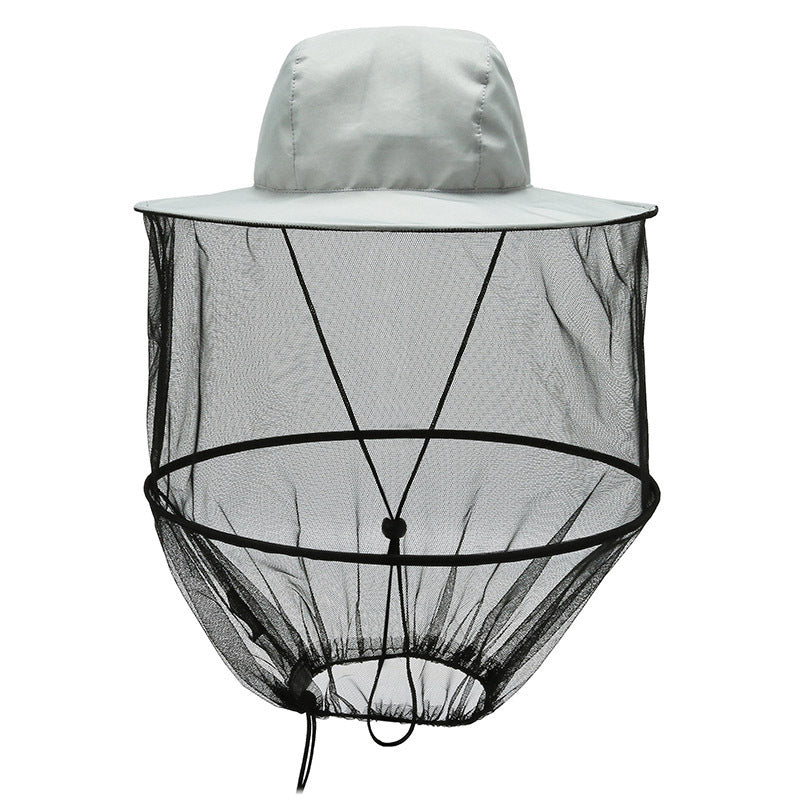 Grey Outdoor Fishing Hat with Mesh Head Net Sun Protection Bucket Cap Anti-Mosquito Fly Guard for Gardening Hiking & Beekeeping