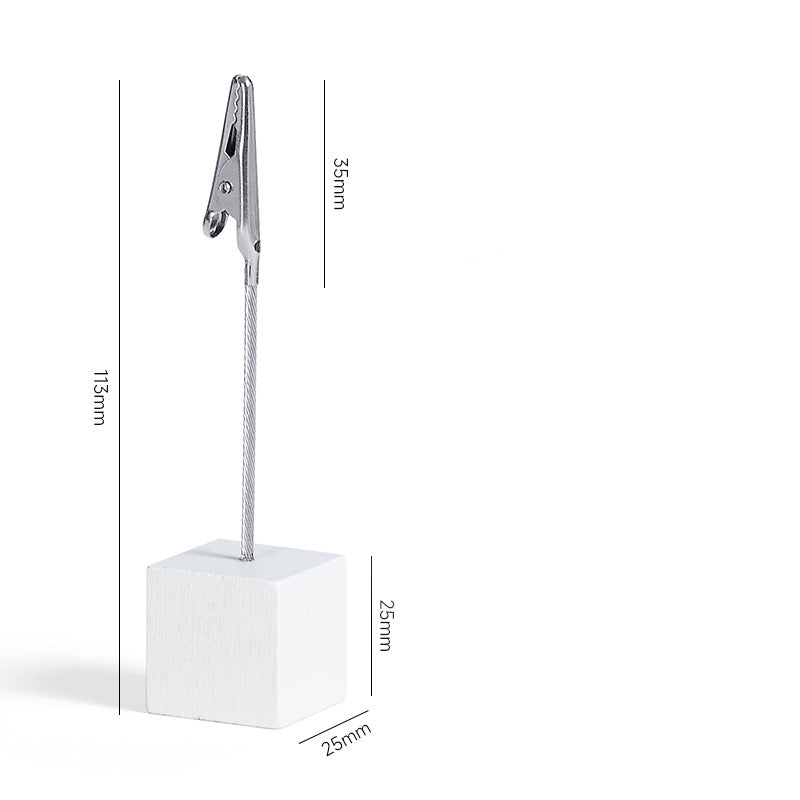 White 4 Pack Wooden Cube Memo Clips Photo Holders with Flexible Wire Alligator Clasp for Weddings Home and Office Desk Decor 11cm Height