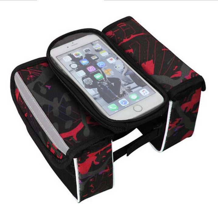 Red Bicycle Top Tube Frame Bag with Detachable Touch Screen Phone Holder Waterproof Double Pouch Cycling Saddle Bag for Mountain Bikes