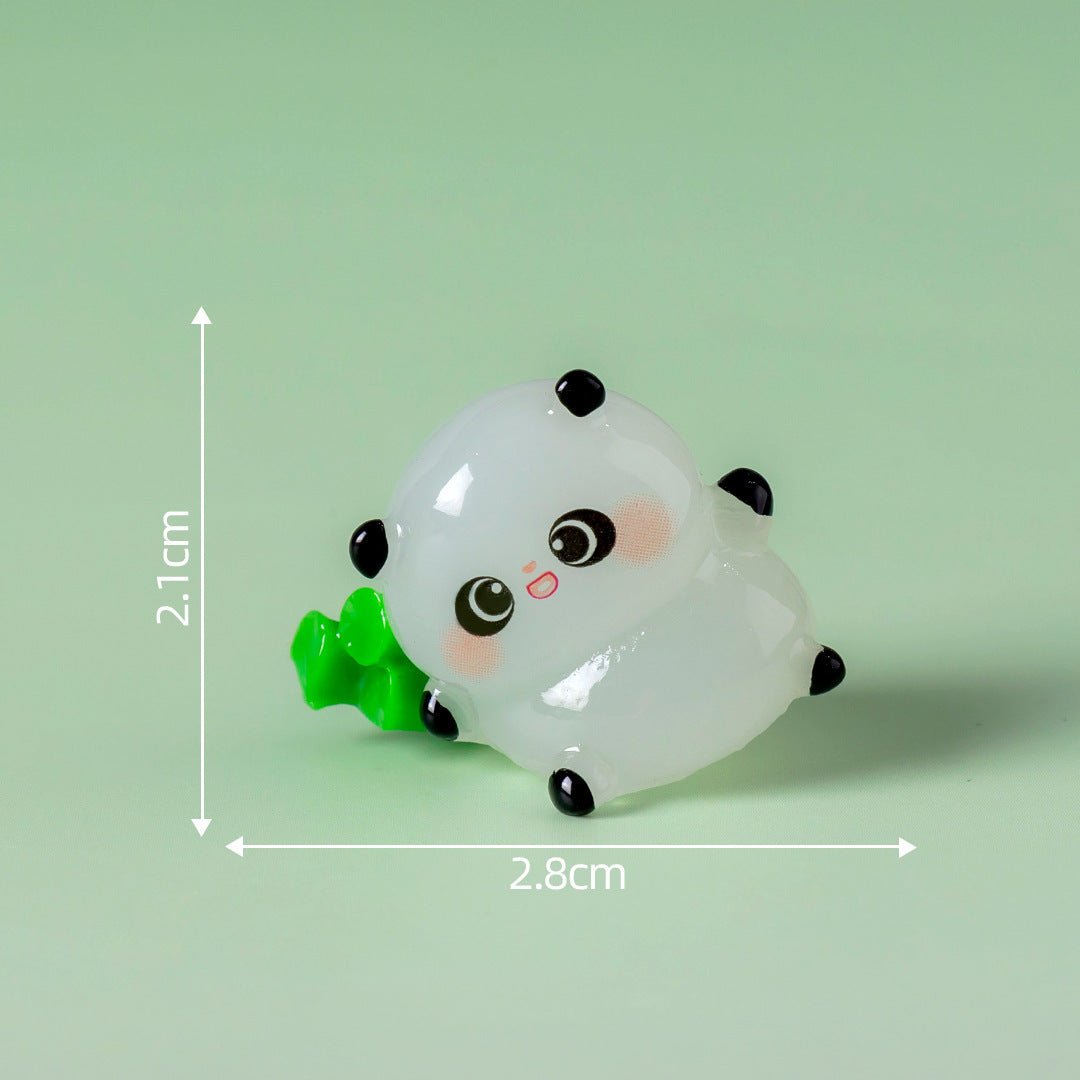 5-PCS Transparent lying bamboo Cute Glow in the Dark Panda Figurines Resin Miniature Ornaments for DIY Fairy Gardens and Micro Landscapes