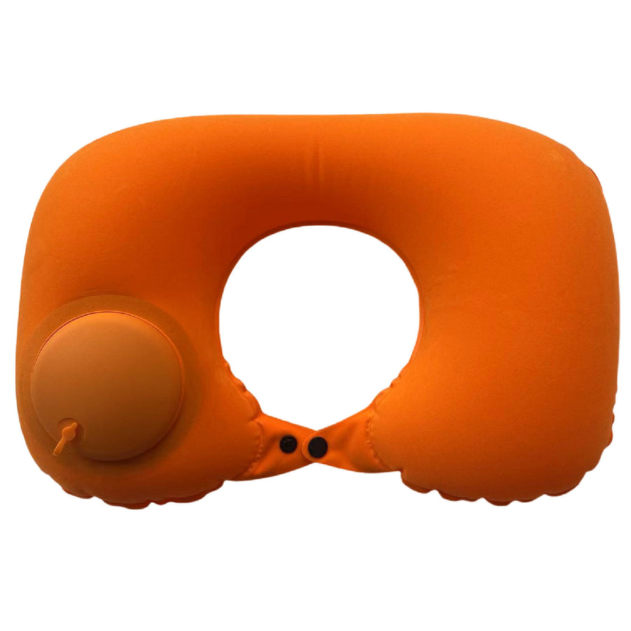 2-PCS Orange Inflatable Travel Neck Pillow Press to Inflate U-Shape Soft Flocking Support Cushion for Airplane Car & Camping Portable Air Pump Design