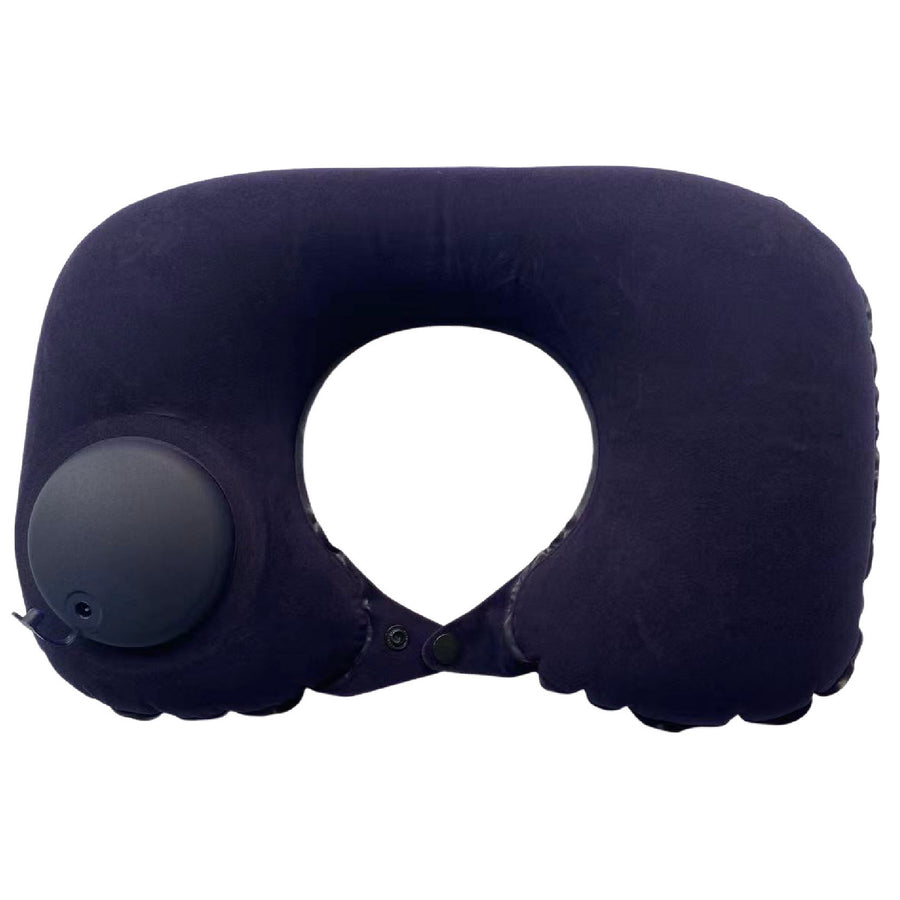 2-PCS Navy blue Inflatable Travel Neck Pillow Press to Inflate U-Shape Soft Flocking Support Cushion for Airplane Car & Camping Portable Air Pump Design