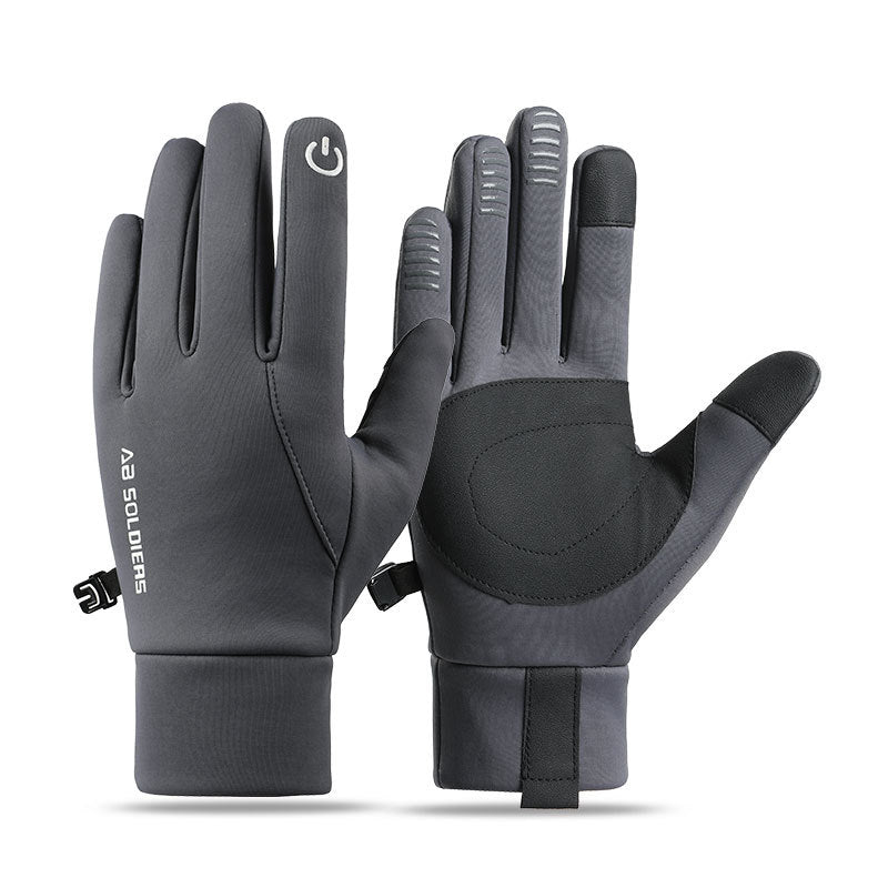 Grey Winter Thermal Gloves for Men Outdoor Cycling Driving Waterproof Touch Screen Warm Fleece Lining Anti-Slip(Size:M)