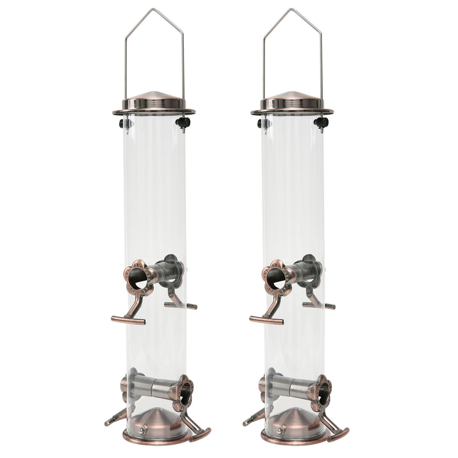 Hanging Metal Wild Bird Feeder Weatherproof Outdoor Garden Bird Food Dispenser with 4 Feeding Ports and Perches