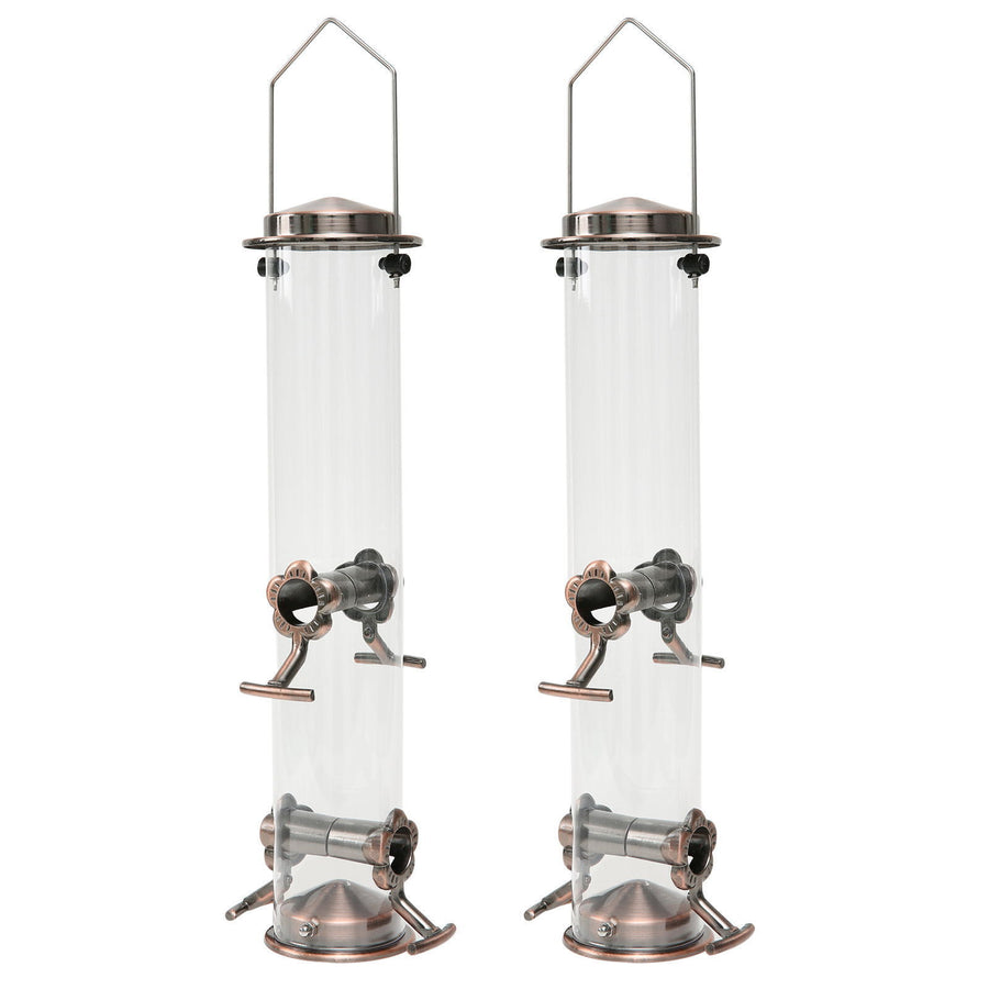 Hanging Metal Wild Bird Feeder Weatherproof Outdoor Garden Bird Food Dispenser with 4 Feeding Ports and Perches