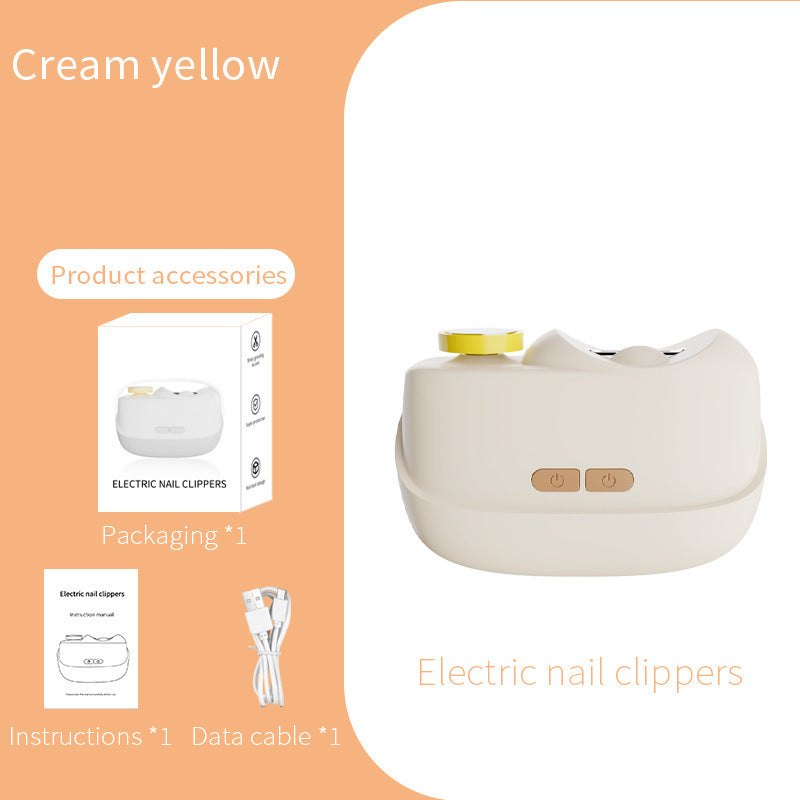 Cream yellow Electric Nail Clipper and Grinder 2-in-1 Automatic Nail Trimmer with LED Light Rechargeable Manicure Tool for Babies Adults and Seniors