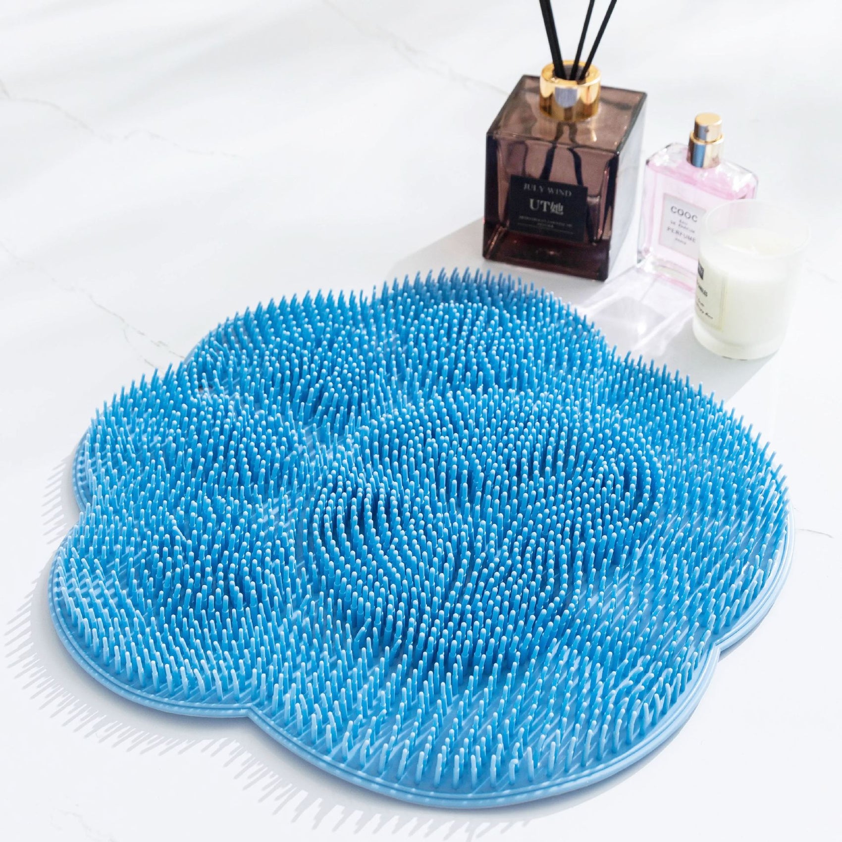 2-PCS Blue cat PAWS Non-Slip TPE Shower Mat with Foot Scrubber and Suction Cups Large Massage Bath Mat for Bathroom 30cm x 30cm