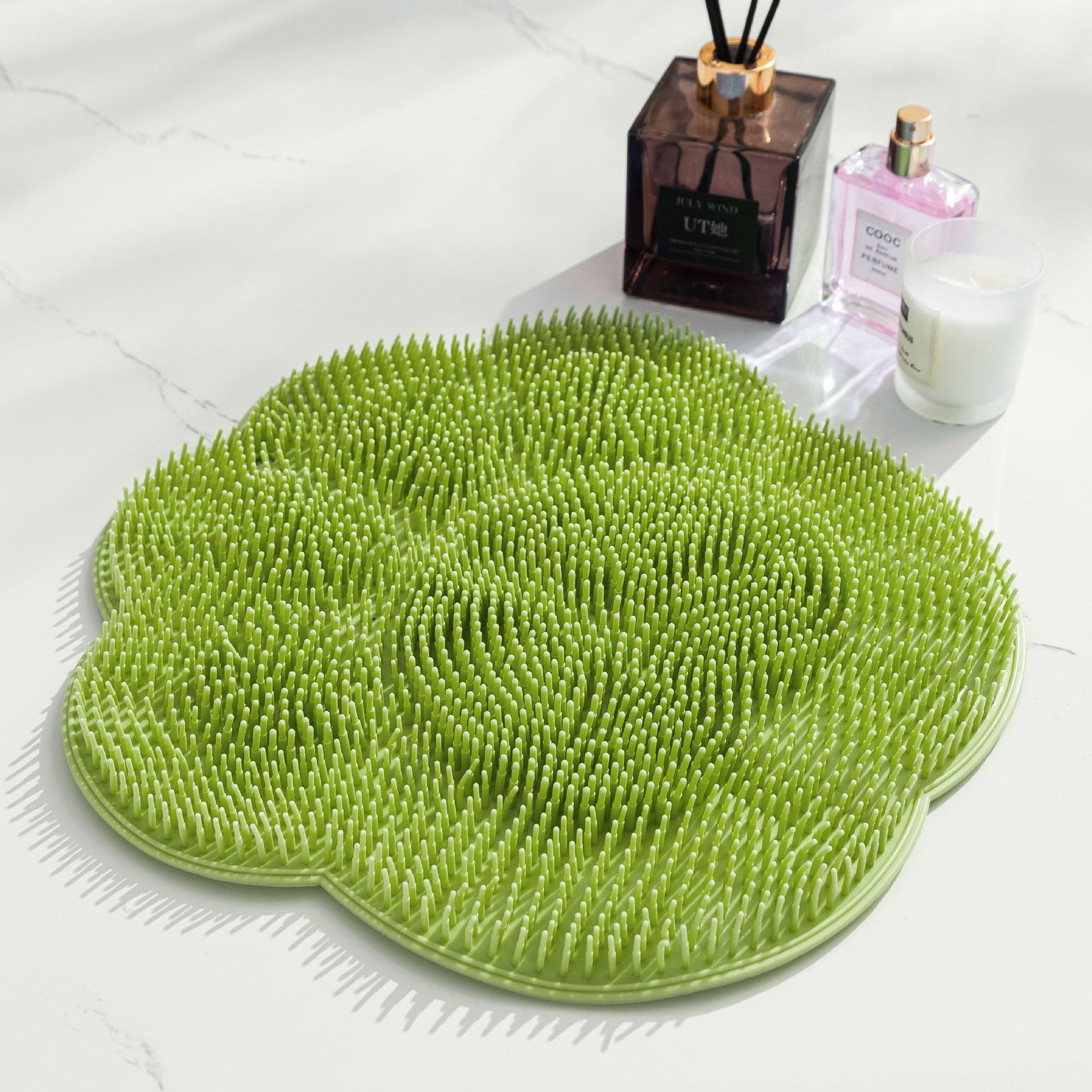 2-PCS Green cat PAWS Non-Slip TPE Shower Mat with Foot Scrubber and Suction Cups Large Massage Bath Mat for Bathroom 30cm x 30cm