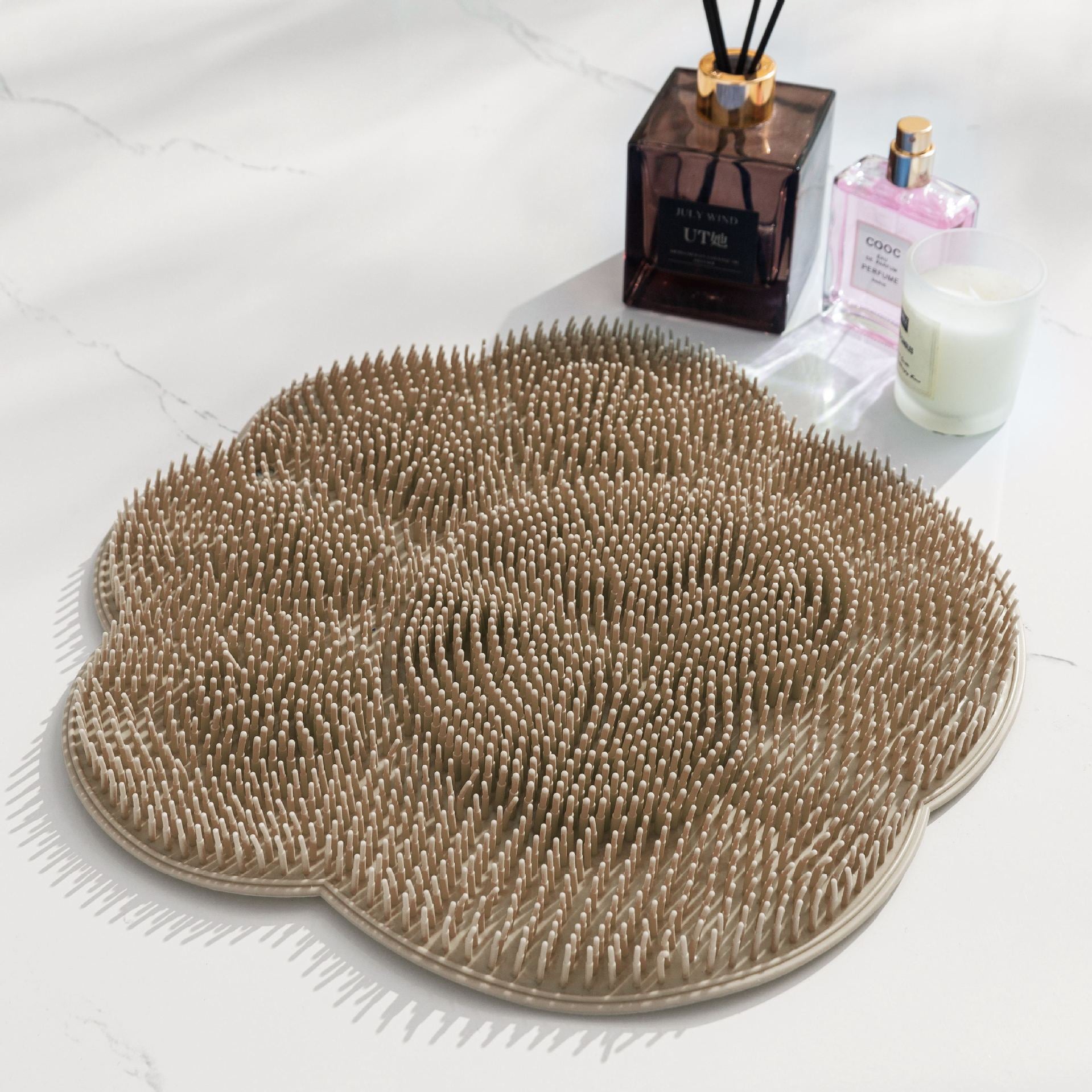 2-PCS Khaki cat PAWS Non-Slip TPE Shower Mat with Foot Scrubber and Suction Cups Large Massage Bath Mat for Bathroom 30cm x 30cm