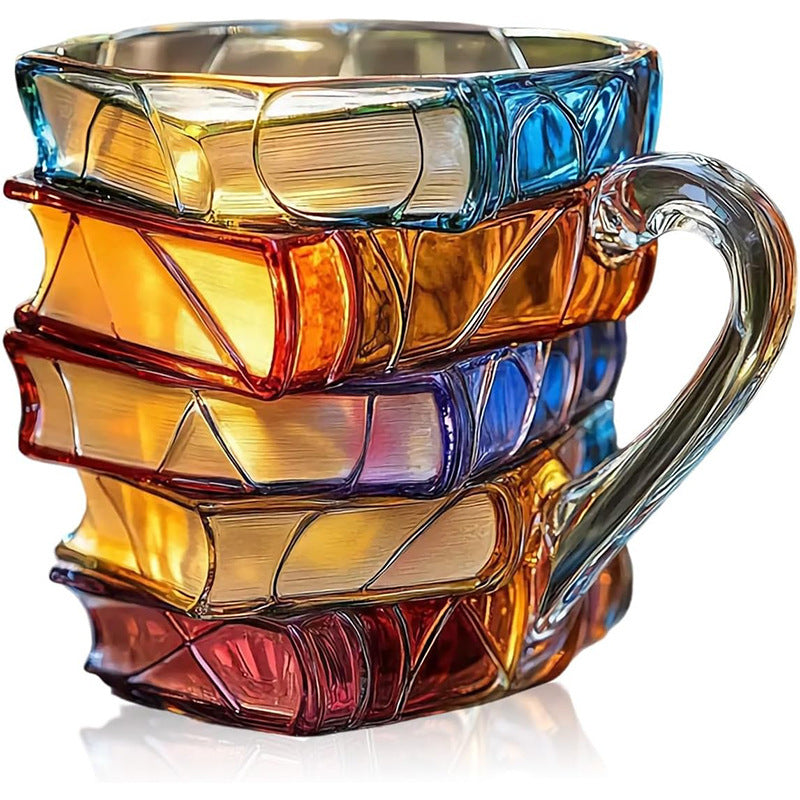 3D Book Stack Resin Mug with Spoon Creative Library Bookshelf Design Coffee Cup Unique Gift for Book Lovers and Writers(style A)