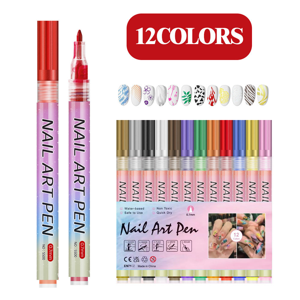 Nail Art Marker Pen Set 12 Colors 0.7mm Fine Tip Easy Application Water-Based Paint for DIY Nail Design in Australia