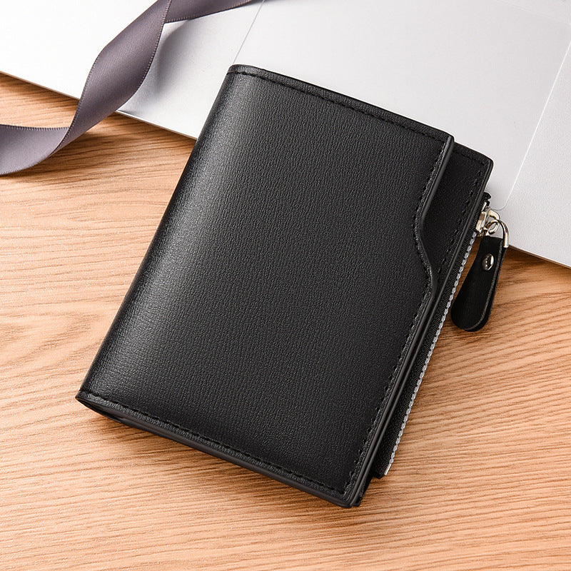 Black Men's Compact Wallet – Multi-Card Holder with Zippered Coin Pocket, 13 Card Slots, Lightweight and Durable Design