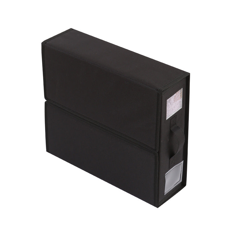 Black Foldable Oxford Fabric Storage Box with Clear Window – Large Capacity Organizer for Bedding, Clothes & More | Collapsible Design with Handle and Labeling Space