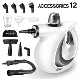 White Handheld Steam Cleaner 1050W High Pressure Chemical Free Cleaning Machine with 12 Piece Accessory Set for Kitchen Bathroom Car and Upholstery