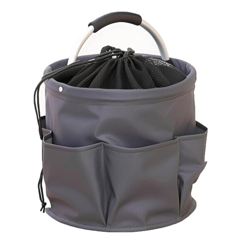 Grey Multi-Function Collapsible Storage Basket with Drawstring Closure Portable Cleaning Caddy and Picnic Organiser Bag with Multiple Pockets