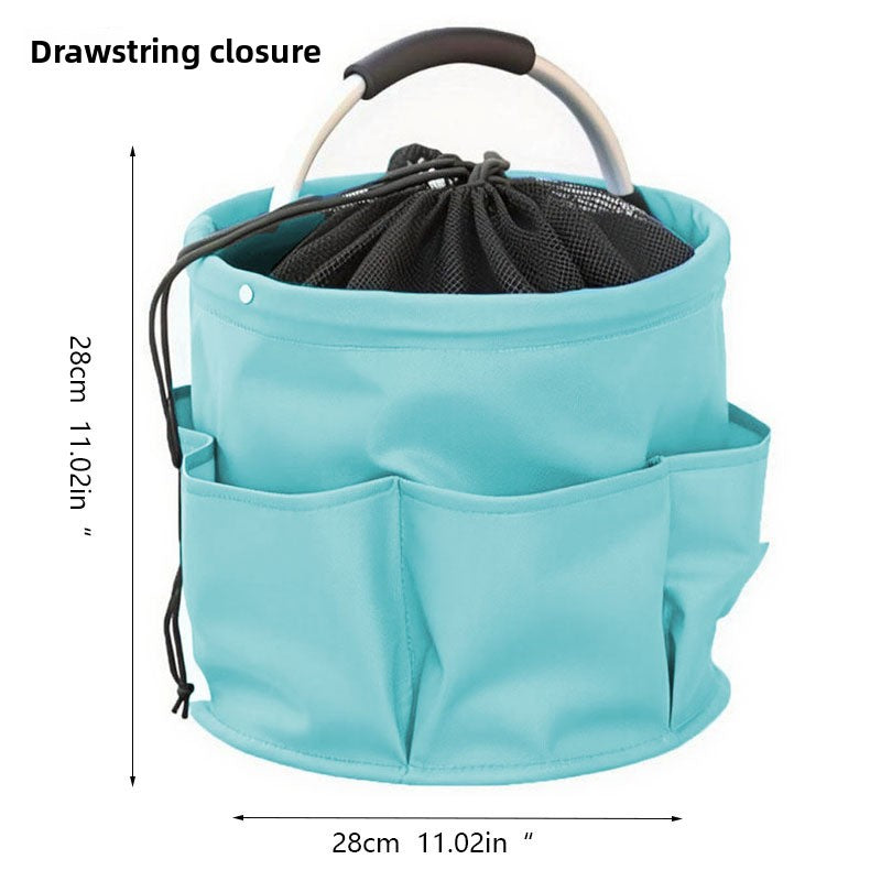 Sky Blue Multi-Function Collapsible Storage Basket with Drawstring Closure Portable Cleaning Caddy and Picnic Organiser Bag with Multiple Pockets