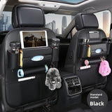 2-PCS Black PU Leather Car Back Seat Organizer Kick Mat with Touch Screen Tablet Holder Multi-Pocket Travel Storage Bag