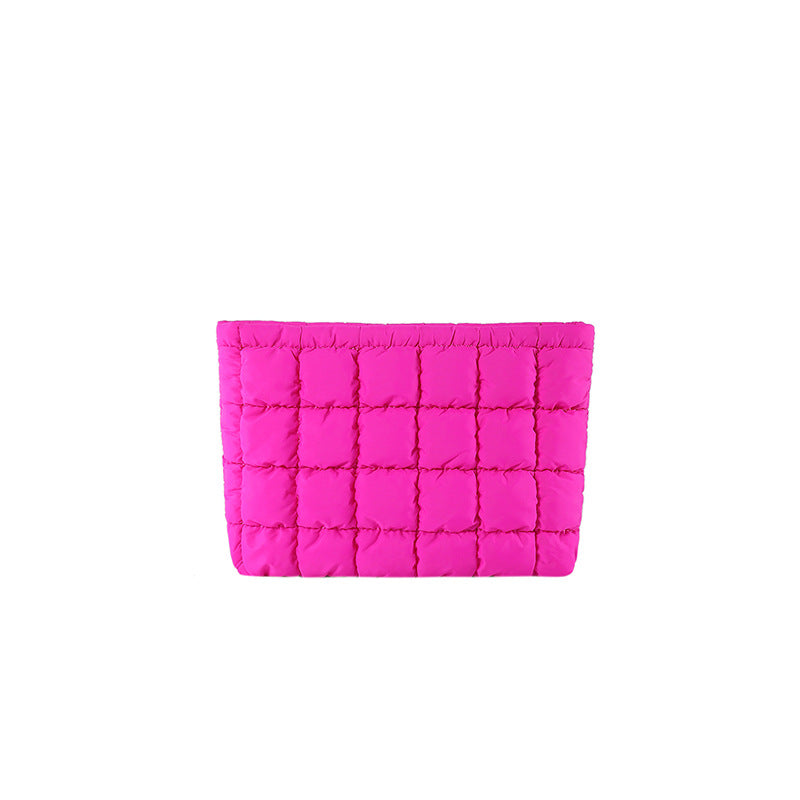 Rose red Puffer Makeup Bag Quilted Pouch Cosmetic Organizer Bag Soft Nylon Travel Toiletry Bag Zipper Handbag for Women