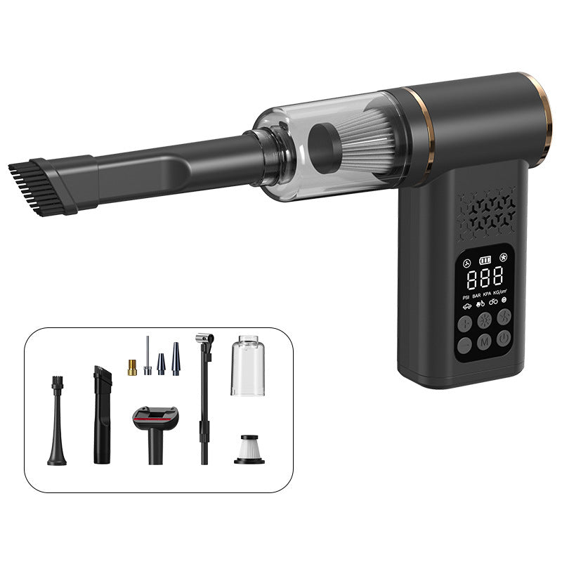 Black 4-in-1 Car Vacuum Cleaner and Tyre Inflator Portable Cordless Air Pump with LED Light and Digital Pressure Gauge