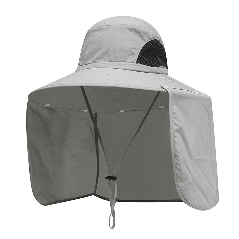 Light grey UPF 50+ Sun Protection Fishing Hat Wide Brim Neck Flap Quick Dry Bucket Hat for Outdoor Hiking and Gardening