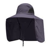 Dark grey UPF 50+ Sun Protection Fishing Hat Wide Brim Neck Flap Quick Dry Bucket Hat for Outdoor Hiking and Gardening